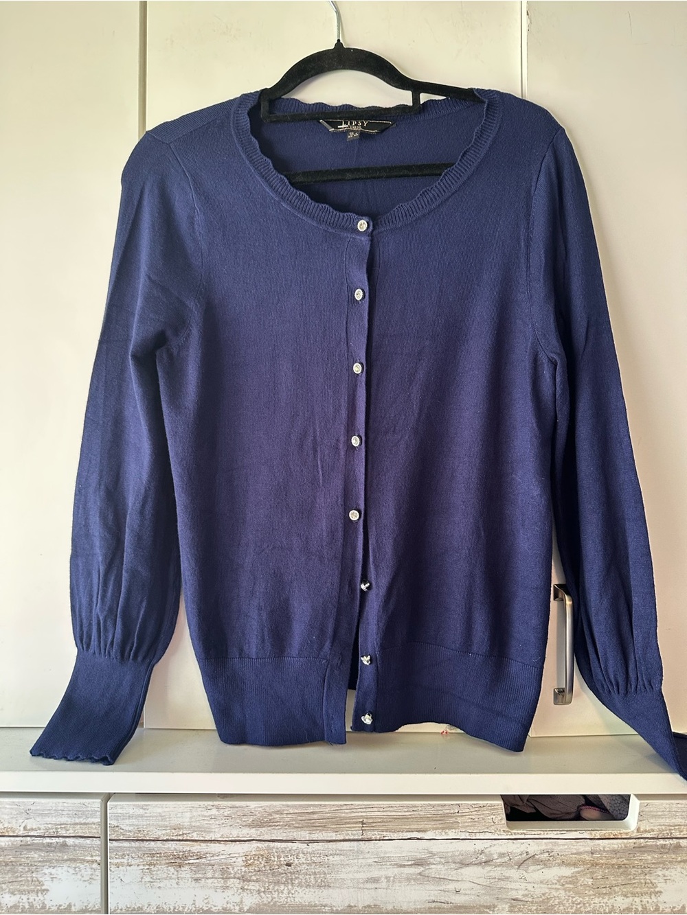 💙 Lipsy London Navy Blue Rhinestone Button Cardigan Sweater US 8
